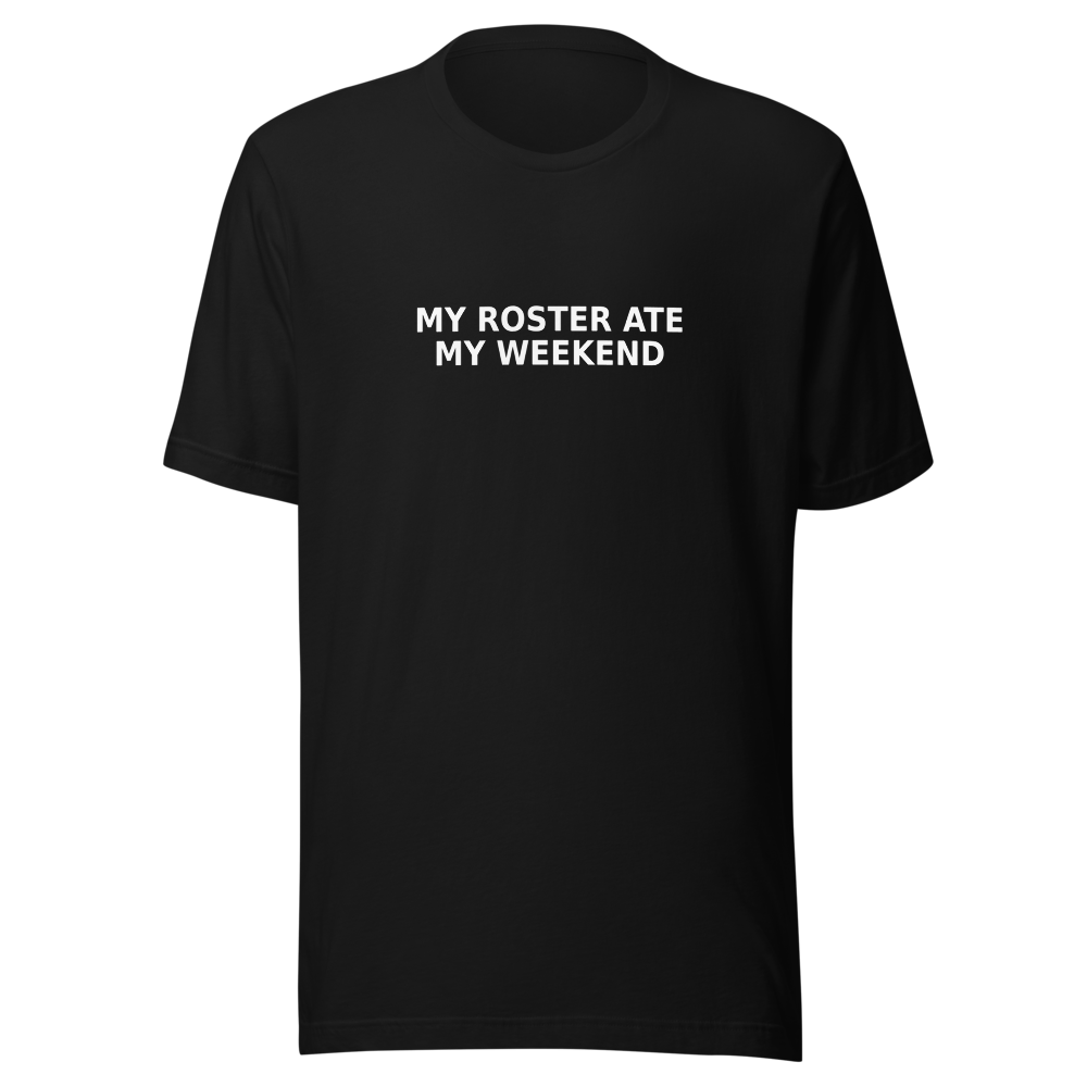 Offcut Supply Co. My Roster Ate My Weekend, ghost mannequin mockup, black