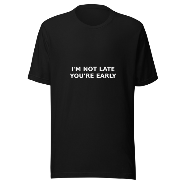 Offcut Supply Co. I'm Not Late, You're Early tee, ghost mannequin mockup, black