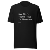 Offcut Supply Co. Day Shift Thinks This Is Glamorous tee, ghost mannequin mockup, black